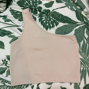 JoyLab Ribbed Seamless One Shoulder Sports Bra Top Ivory Size: Medium